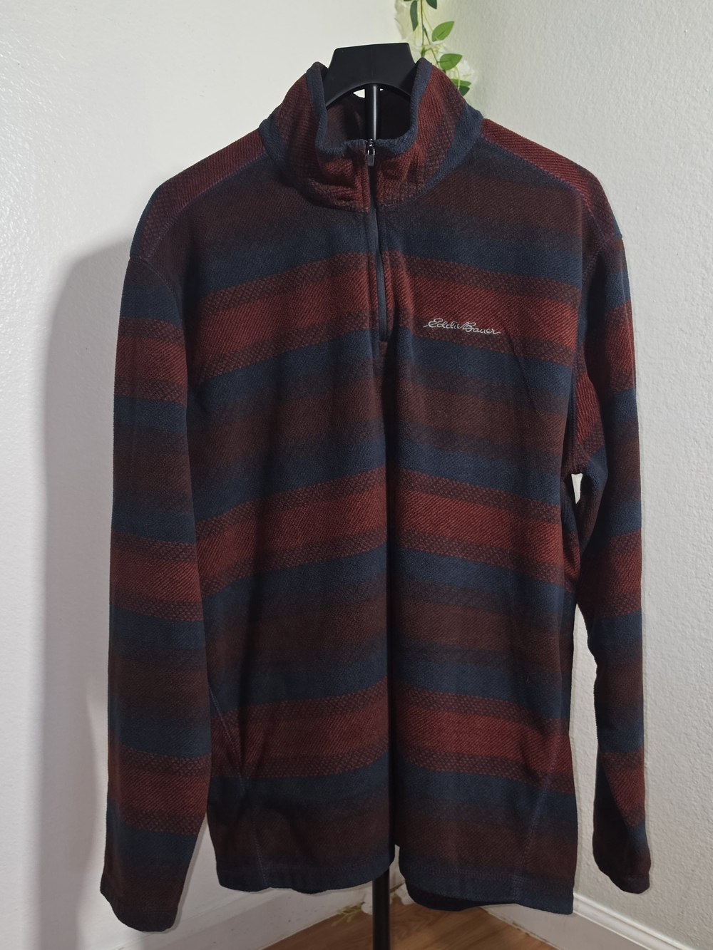 Eddie Bauer Striped Half-Zip Sweater in Red and Navy